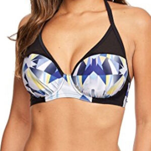 FIGLEAVES women's bathing suit top full coverage underwire black blue size 30I